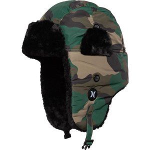 Nwt Men's S/M HURLEY Camo Faux FUR LINED TRAPPER Hat Cap Knit Beanie Trooper